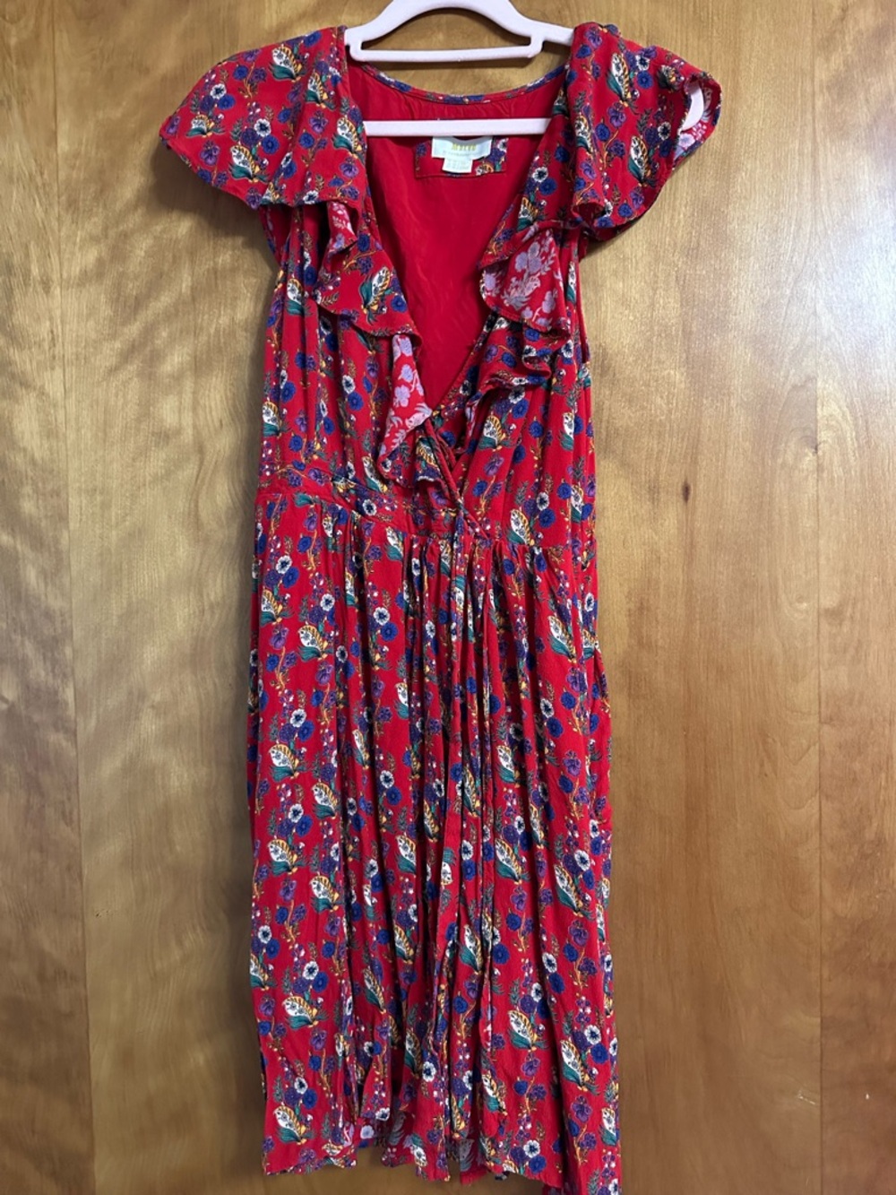 Maeve Red Floral Ruffle-Front Mini Dress